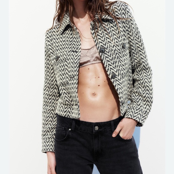 ZARA wool blend Brown Button Textured Jacket Sz L A - Picture 3 of 9